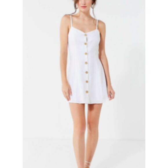 Urban Outfitters Dresses & Skirts - Urban Outfitters White Linen Button Down Strap Back Dress M